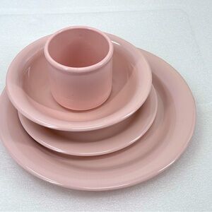 VINTAGE 4 Pcs TUPPERWARE MELAMINE DISH SET  Pink Plate Bowl Coffee Drink Cup